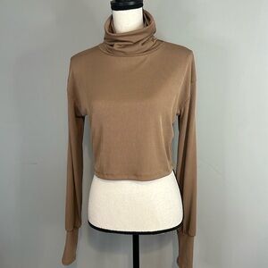 HYFVE Basic Staple Tan Long Sleeve Cropped Cowl Turtleneck Top NWT